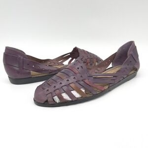 Coasters Women Huarache Sandals 9.5 Leather Woven‎ Flats Purple Made In Brazil